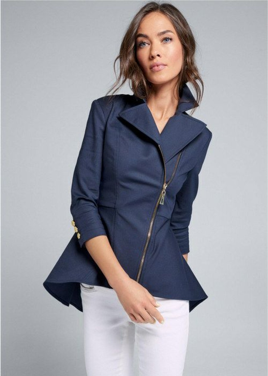 * | Latest Venus Ruffle Hem High Low Jacket Navy | Womens Jackets & Coats