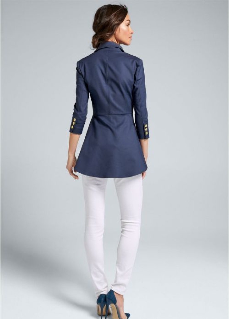 * | Latest Venus Ruffle Hem High Low Jacket Navy | Womens Jackets & Coats