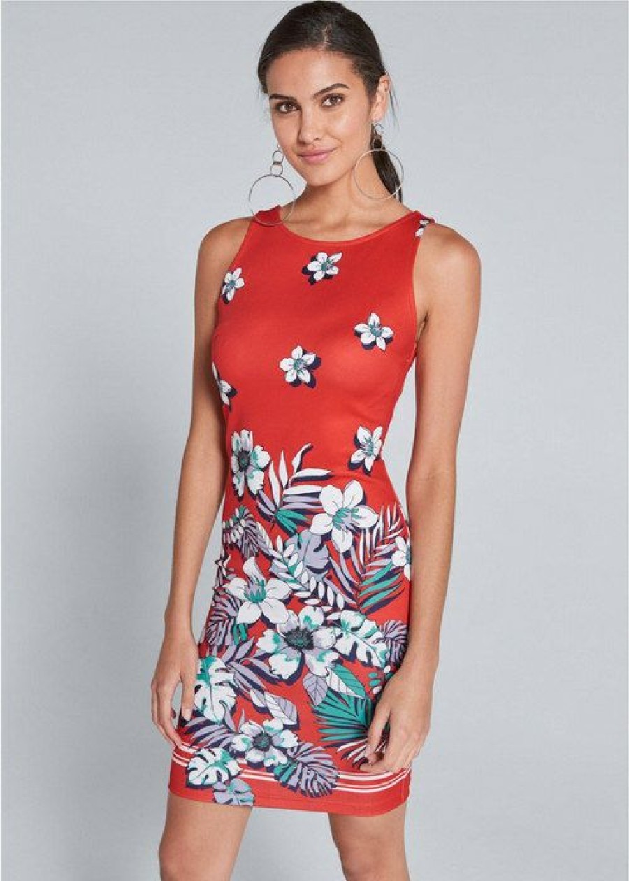 * | Attractive Venus Floral Bodycon Dress Red Multi | Womens Dresses