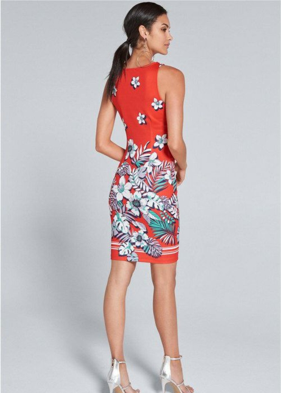 * | Attractive Venus Floral Bodycon Dress Red Multi | Womens Dresses