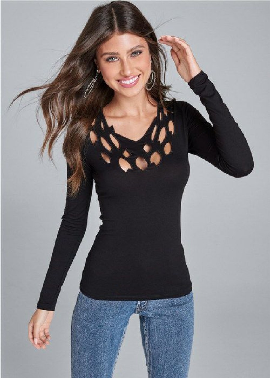 * | Best Price Venus Cut Out Detail Top Black | Womens Tops