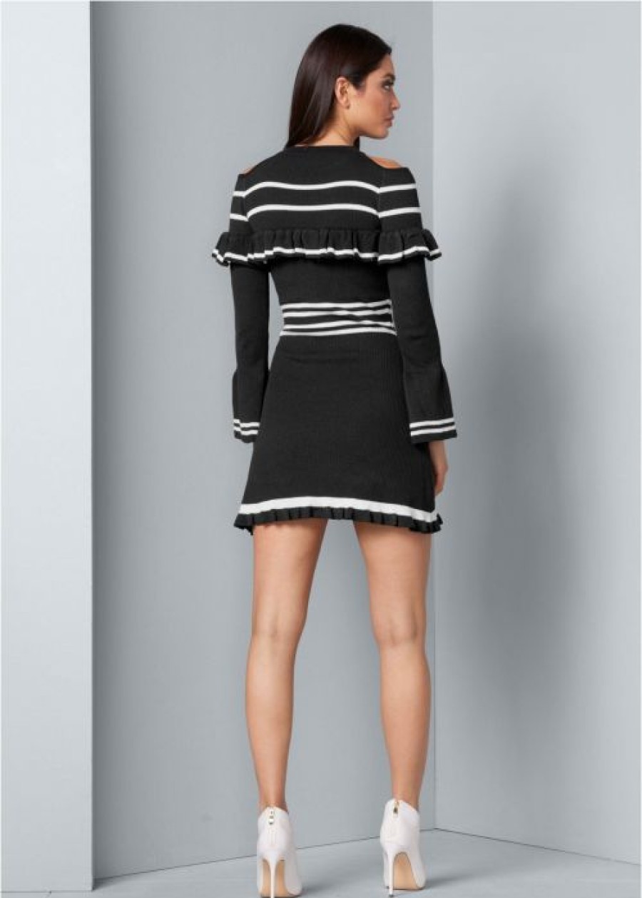 * | Opening Sales Venus Stripe Print Sweater Dress Black & White | Womens Dresses