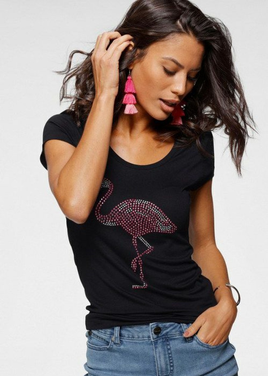 * | Attractive Venus Flamingo Studded Top Black | Womens Tops