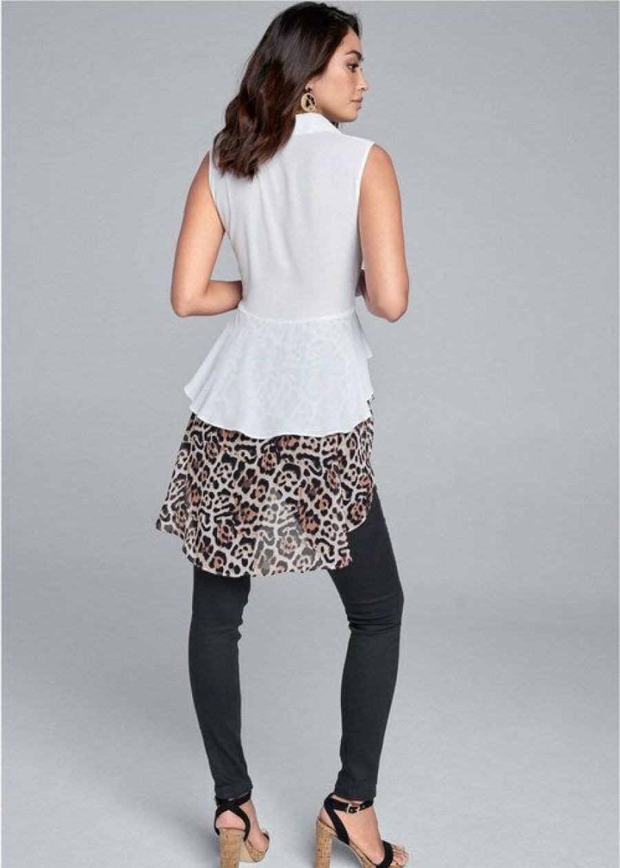 * | Sale Online Venus Leopard High Low Blouse White Multi | Womens Tops