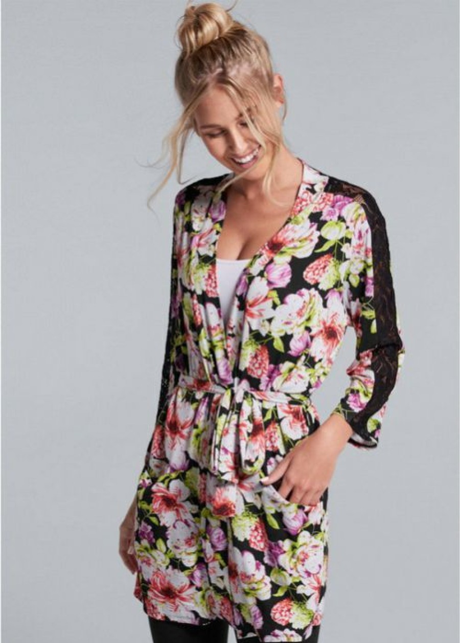 * | 100% Guarantee Venus Floral Print Robe Black Multi | Womens Lingerie