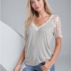 * | Excellent Venus Lace Sleeve V-Neck Top Grey & White | Womens Tops