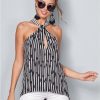 * | Excellent Venus Twist Neck Stripe Top White & Black | Womens Tops