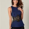 * | Attractive Venus Lace Waistband Trim Top Navy | Womens Tops