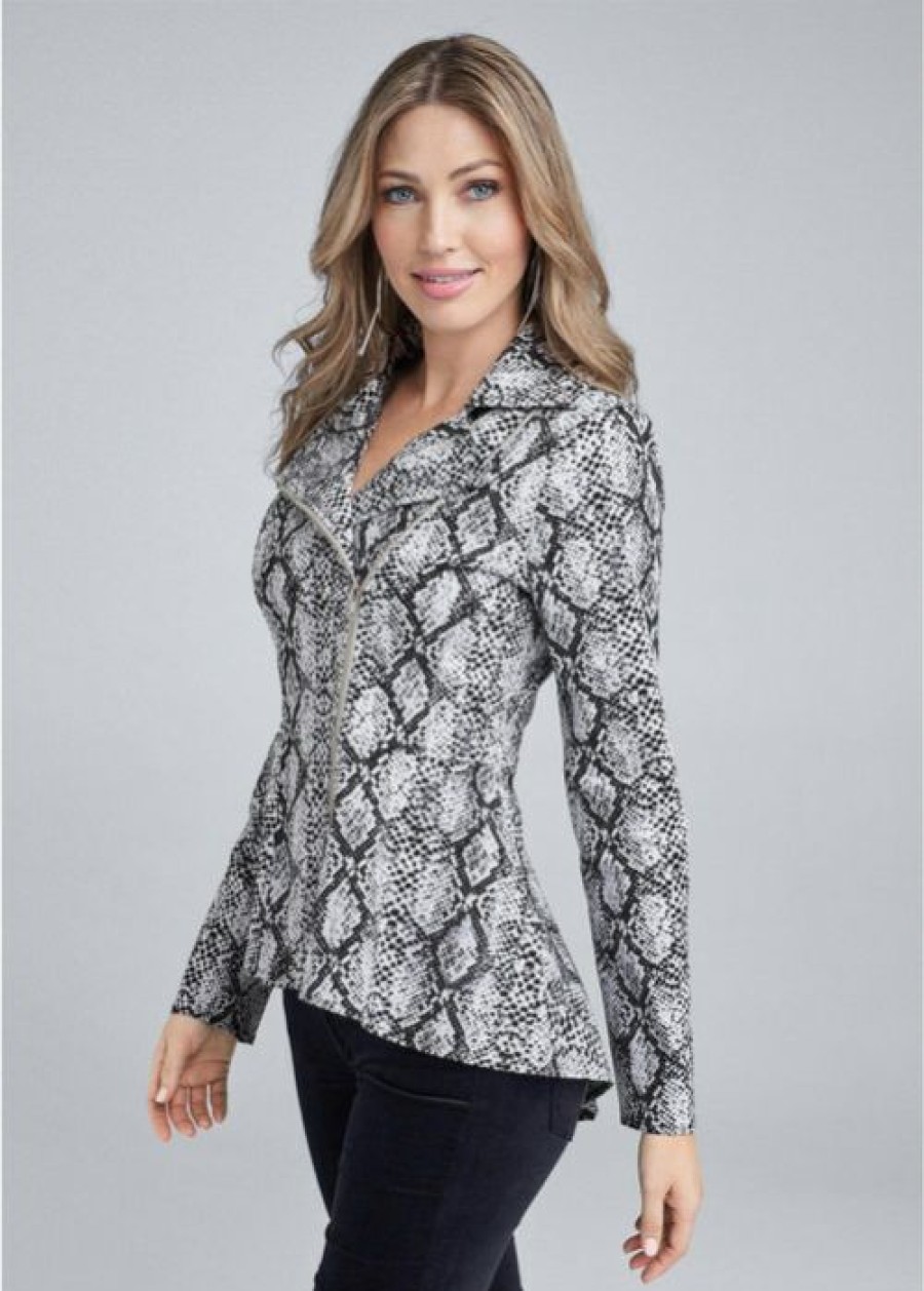 * | Excellent Venus High Low Snake Print Jacket Black Multi | Womens Jackets & Coats