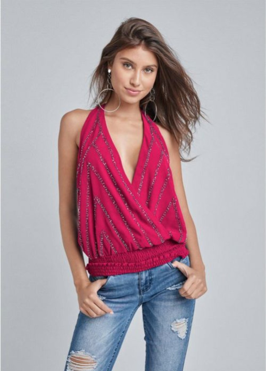 * | Store Venus Embellished Halter Neck Top Fuchsia | Womens Tops