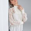 * | Less Expensive Venus Lace Sleeve Smocked Top White | Womens Tops