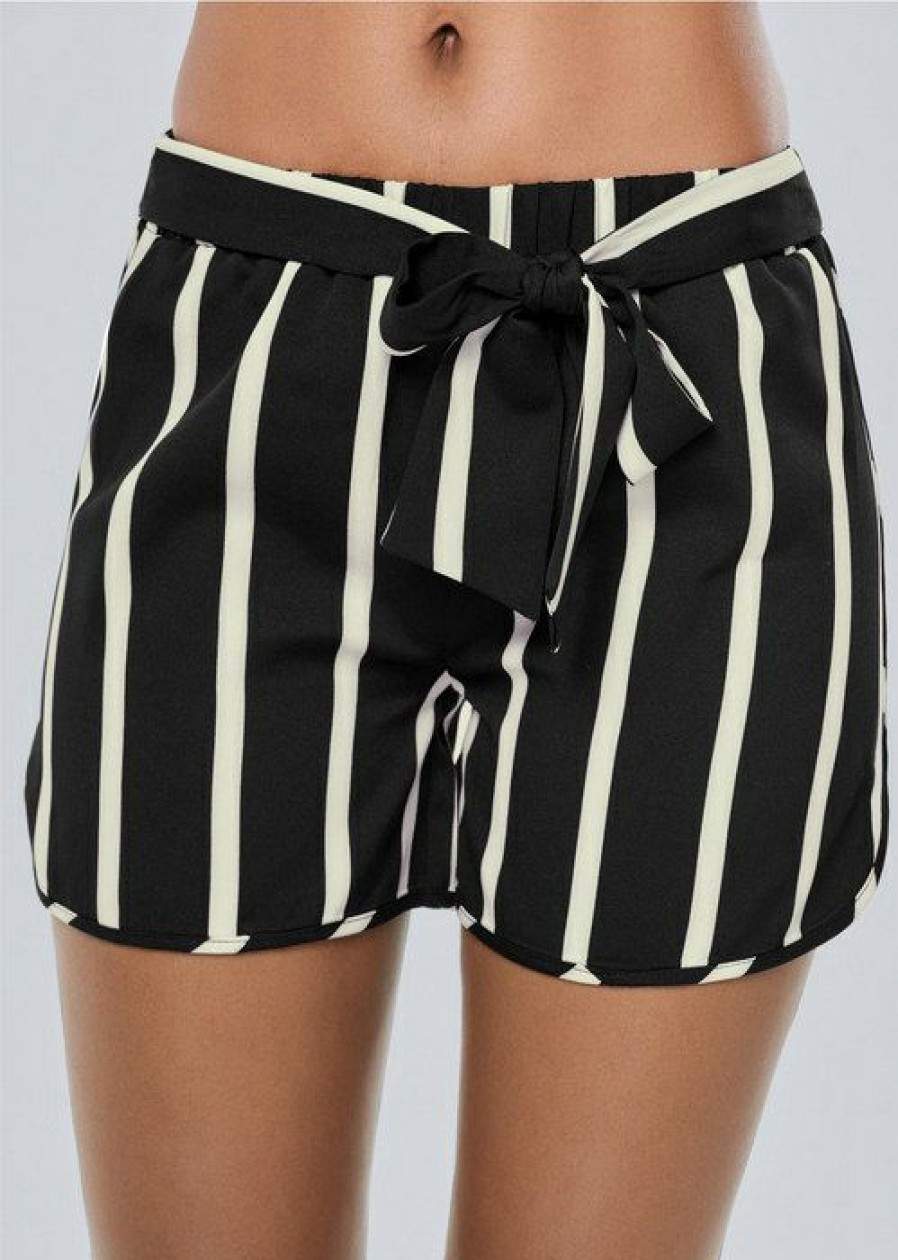 * | Excellent Venus Belted Stripe Shorts Black & White | Womens Shorts