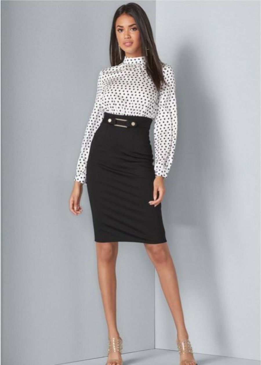 * | Attractive Venus Polka Dot Twofer Dress White & Black | Womens Dresses