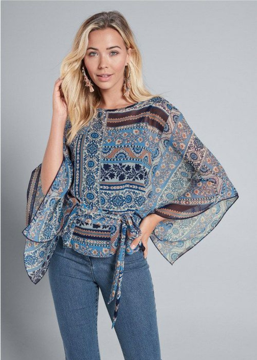 * | Attractive Venus Paisley Print Chiffon Top Navy Multi | Womens Tops