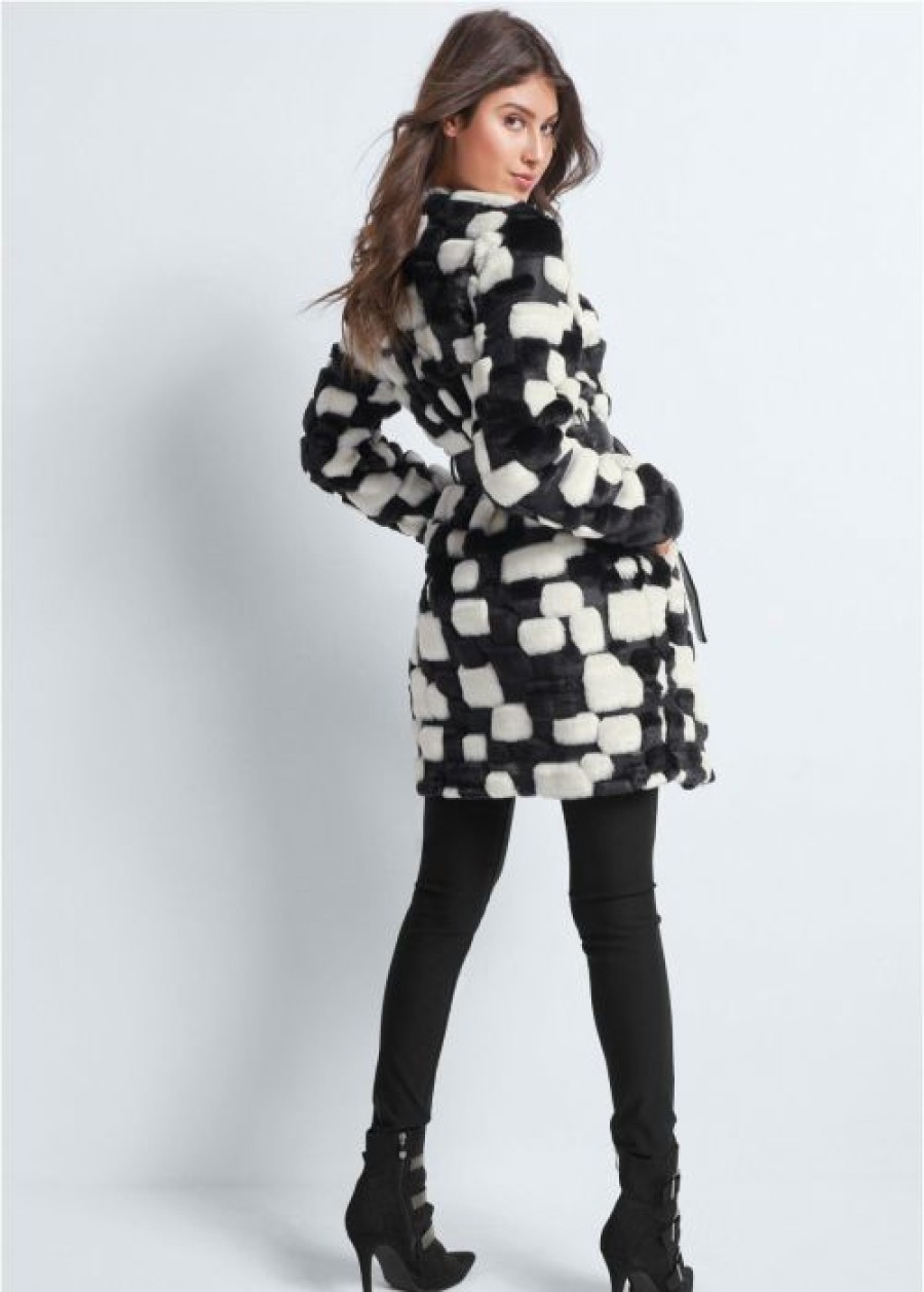 * | Good Quality Venus Color Block Faux Fur Coat Black & White | Womens Jackets & Coats