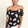 * | Gift Selection Venus Cold Shoulder Floral Top Black Multi | Womens Tops