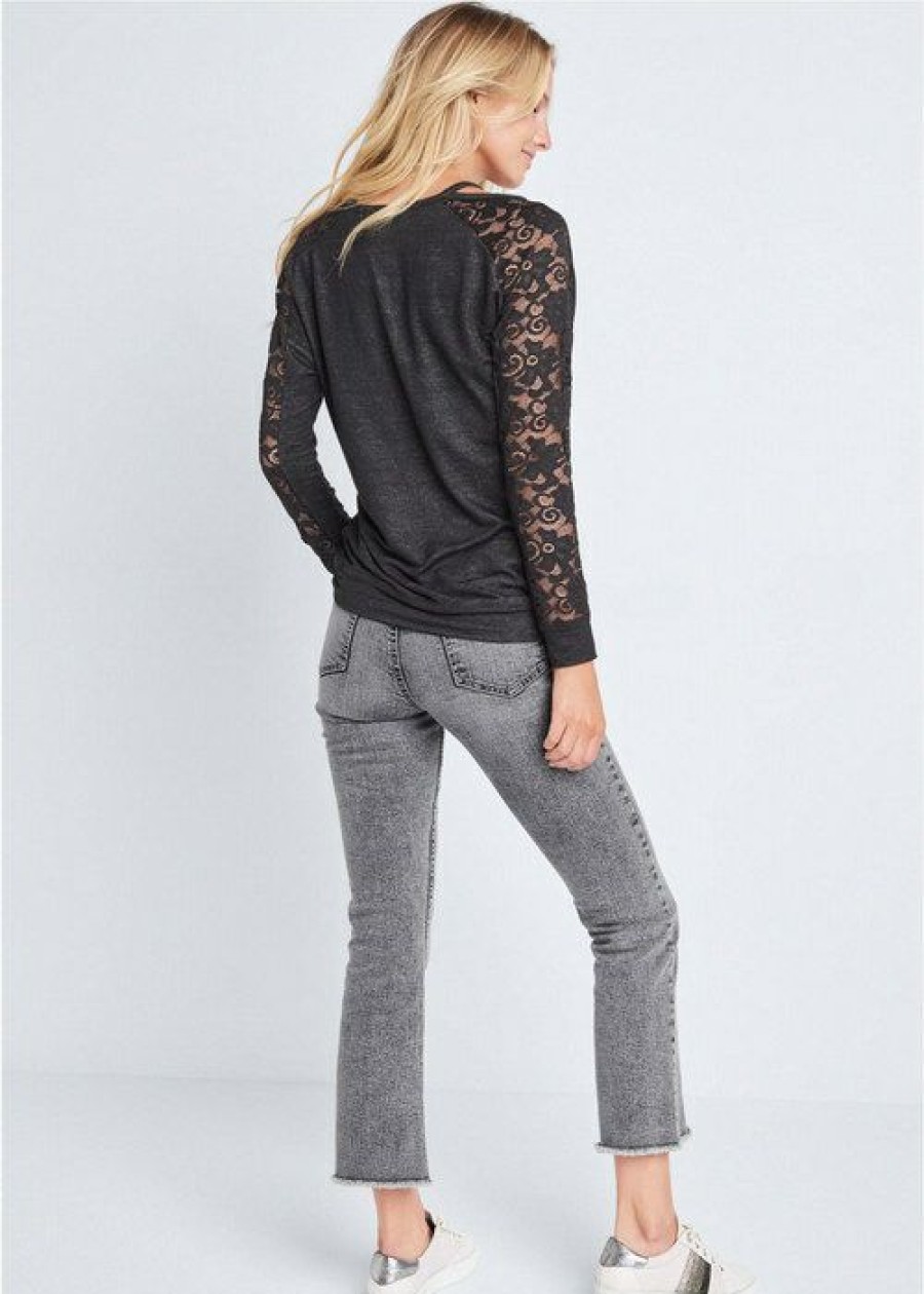 * | Excellent Venus Lace Sleeve Sweatshirt Black | Womens Loungewear