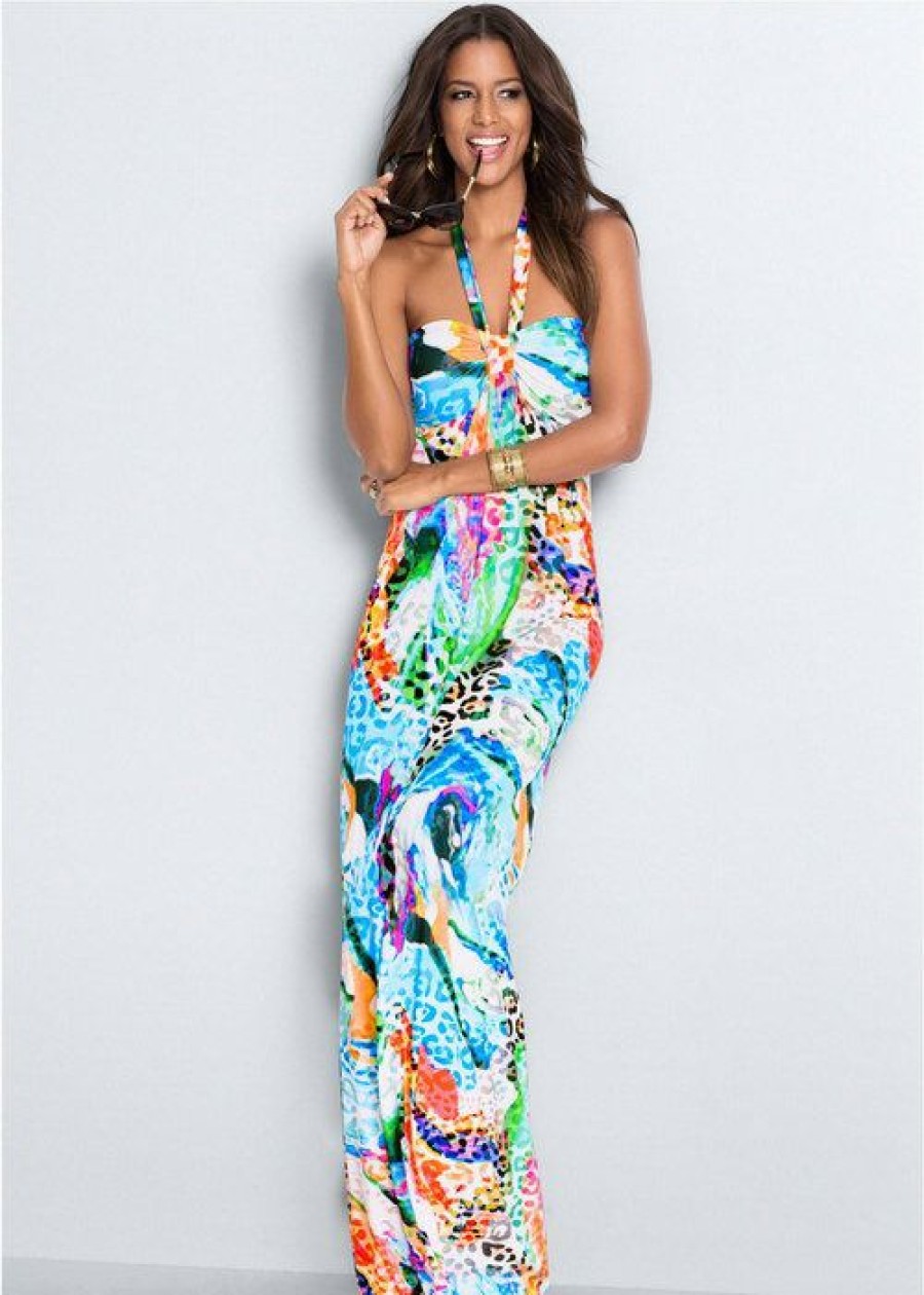 * | Attractive Venus Printed Halter Dress White Multi | Womens Dresses