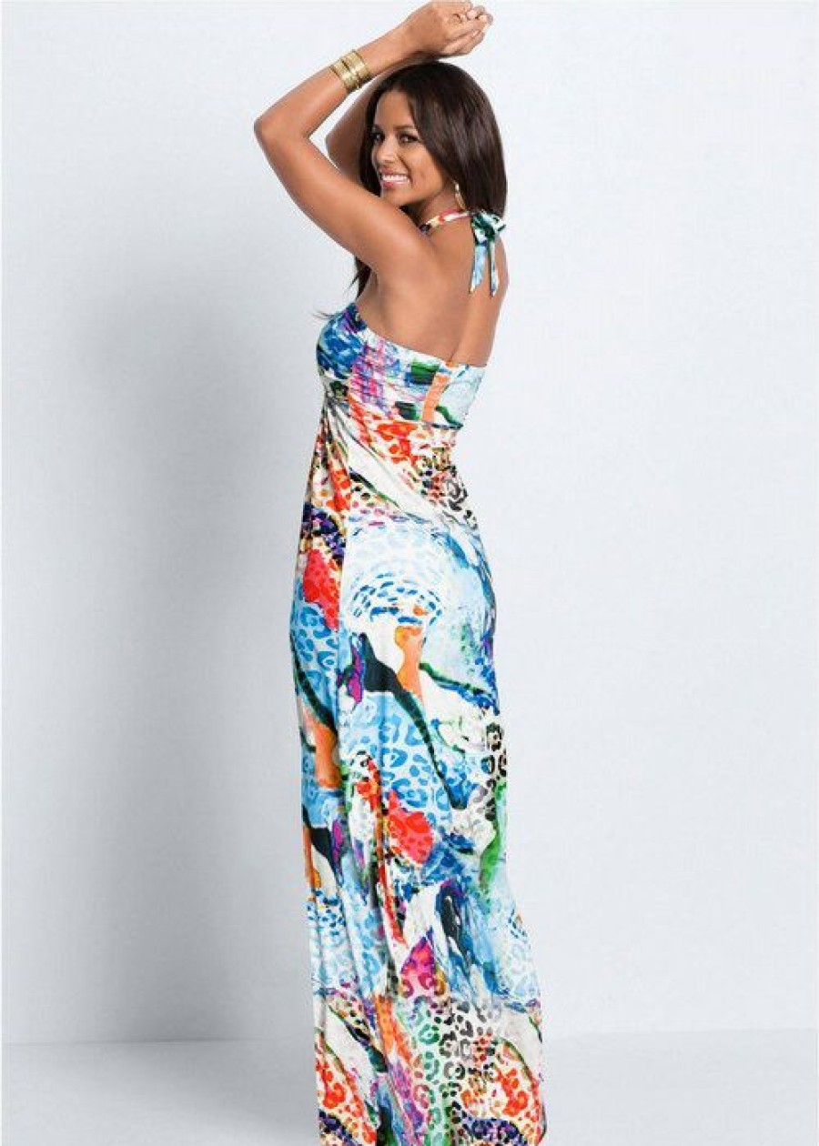 * | Attractive Venus Printed Halter Dress White Multi | Womens Dresses