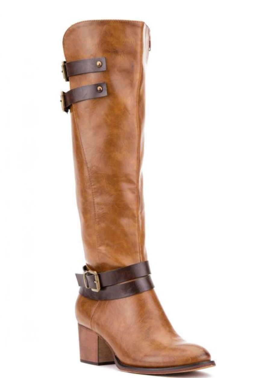 * | Excellent Venus Tall Belt Detail Boot Cognac | Womens Boots & Booties