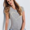 * | 100% Guarantee Venus Bead Detail Graphic Tee Light Heather Grey | Womens Tops