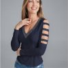 * | Good Quality Venus Embellished V-Neck Top Navy | Womens Tops