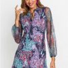 * | Store Venus Chiffon Sleeve Mini Dress Purple Multi | Womens Dresses