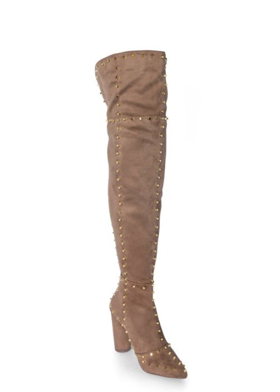 * | Excellent Venus Studded Over The Knee Boots Taupe | Womens Boots & Booties