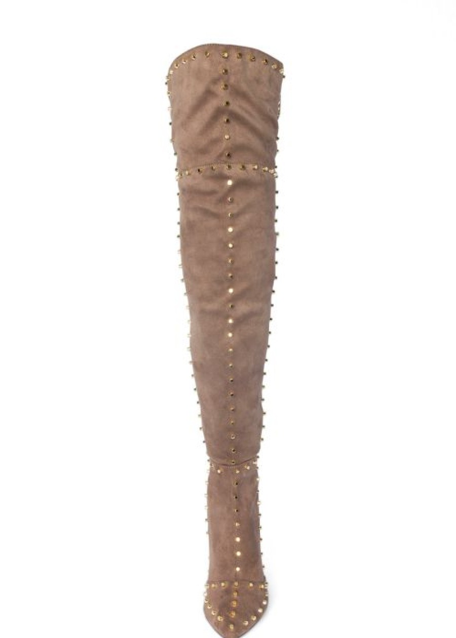 * | Excellent Venus Studded Over The Knee Boots Taupe | Womens Boots & Booties