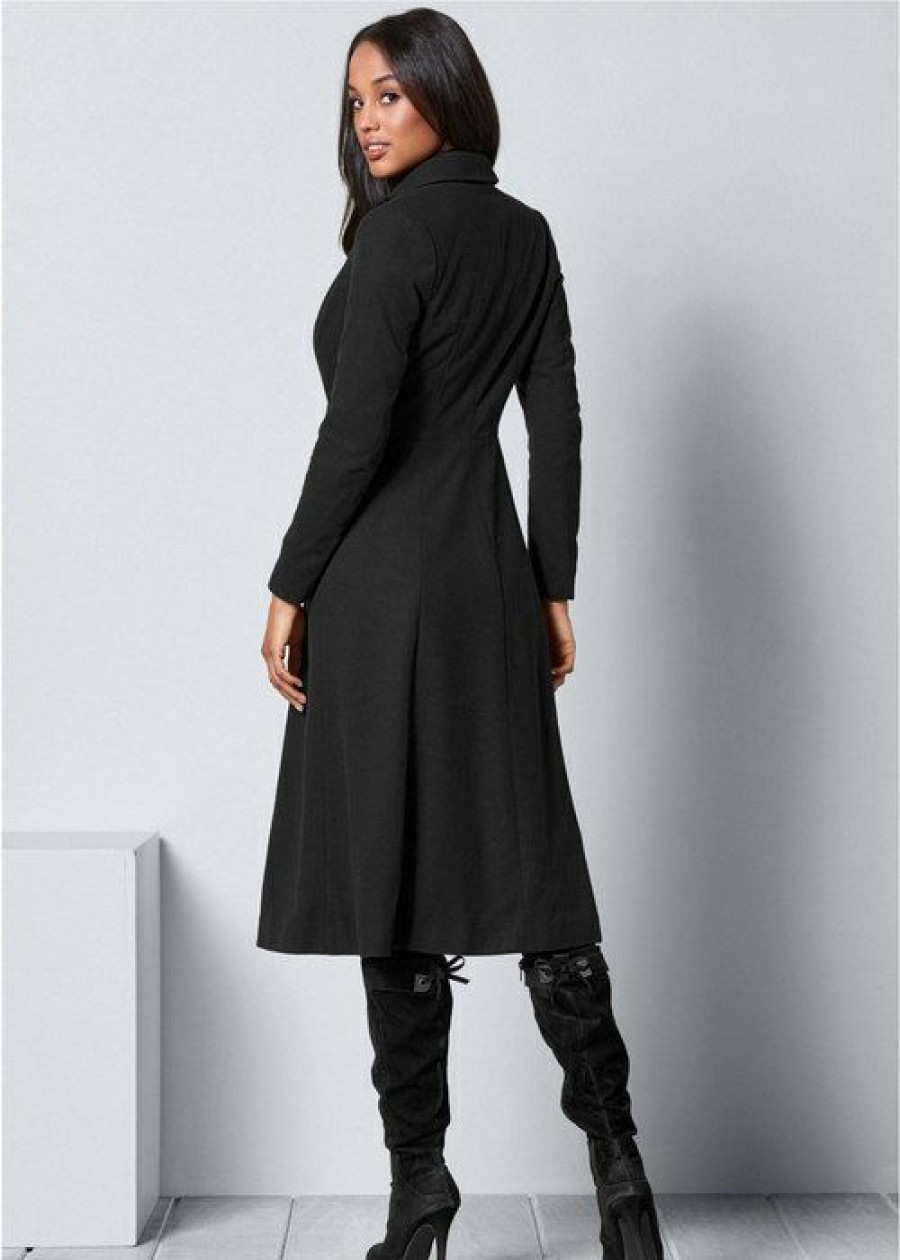 * | Best Price Venus Lace Up Detail Coat Black | Womens Jackets & Coats