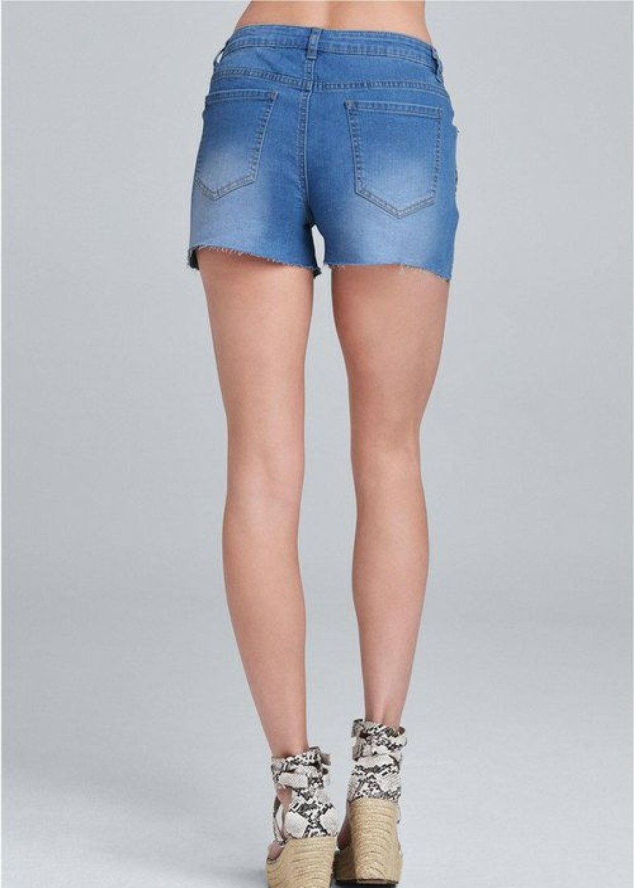 * | Cheap Online Venus Leopard Piping Detail Shorts Light Wash | Womens Shorts