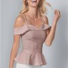 * | Good Quality Venus Cold Shoulder Peplum Top Tan | Womens Tops