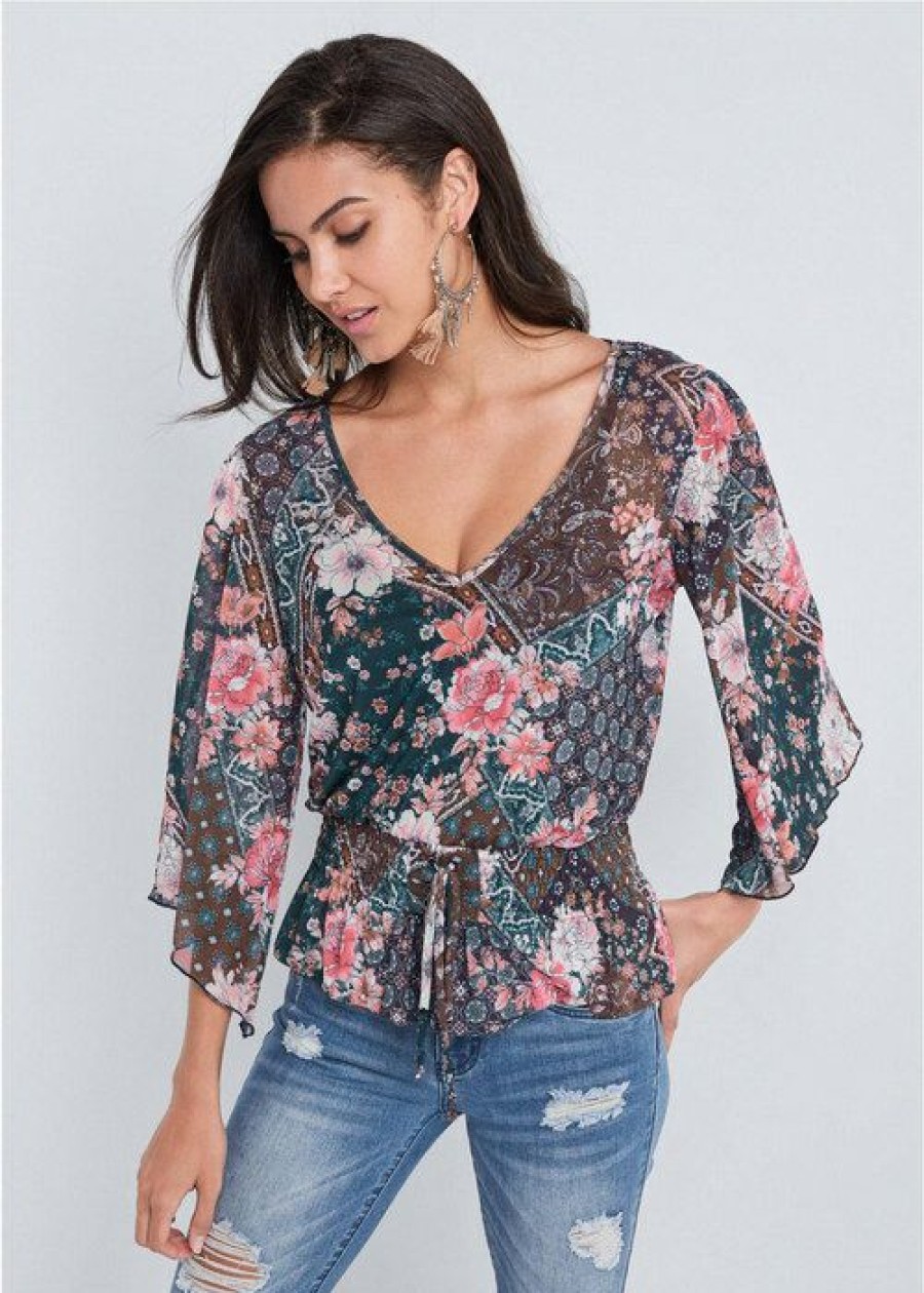 * | Sale Online Venus Paisley Mesh Top Navy Multi | Womens Tops