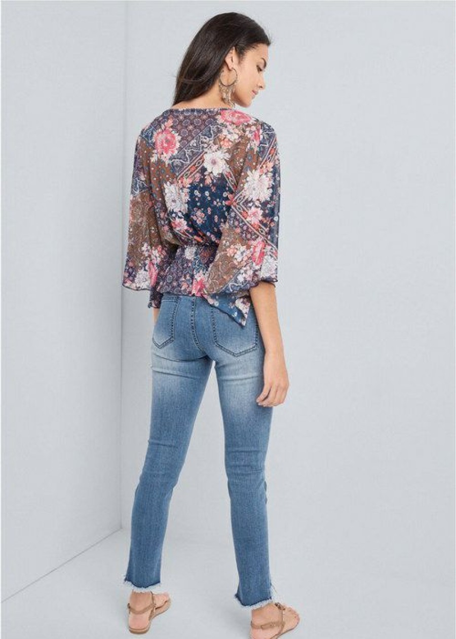 * | Sale Online Venus Paisley Mesh Top Navy Multi | Womens Tops