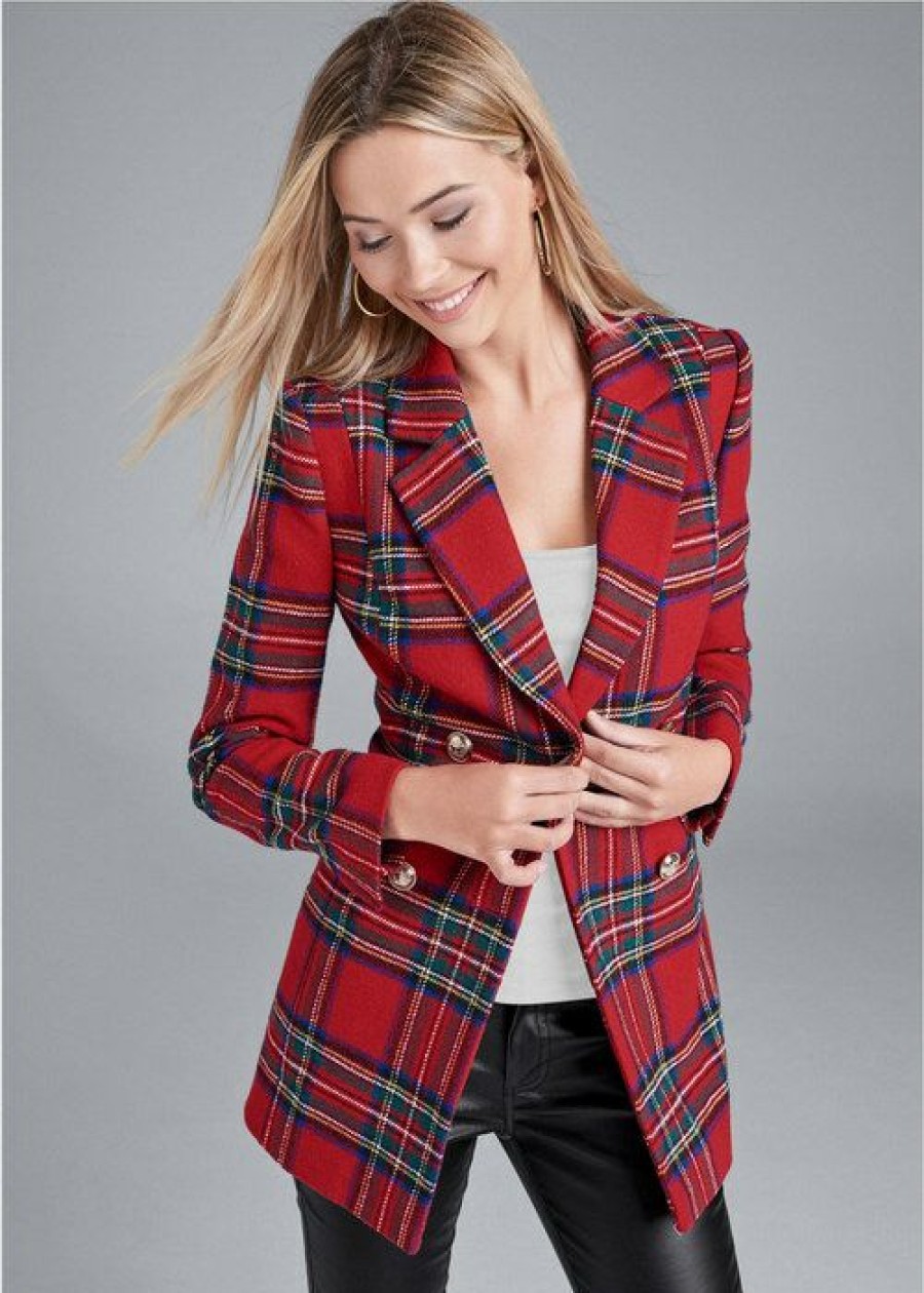 * | Cut Price Venus Plaid Blazer Red Multi | Womens Jackets & Coats