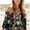 * | Latest Venus Off Shoulder Floral Top Black Multi | Womens Tops