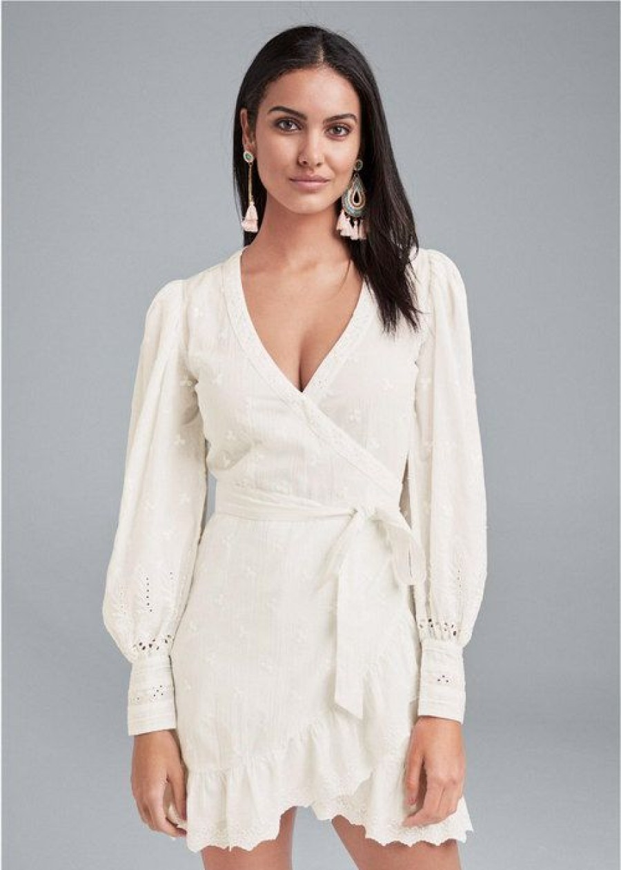 * | Attractive Venus Eyelet Wrap Mini Dress Off White | Womens Dresses