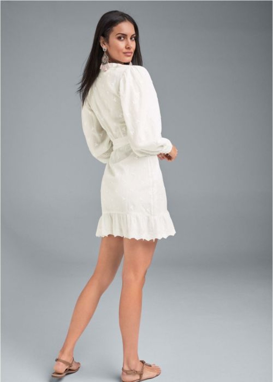 * | Attractive Venus Eyelet Wrap Mini Dress Off White | Womens Dresses