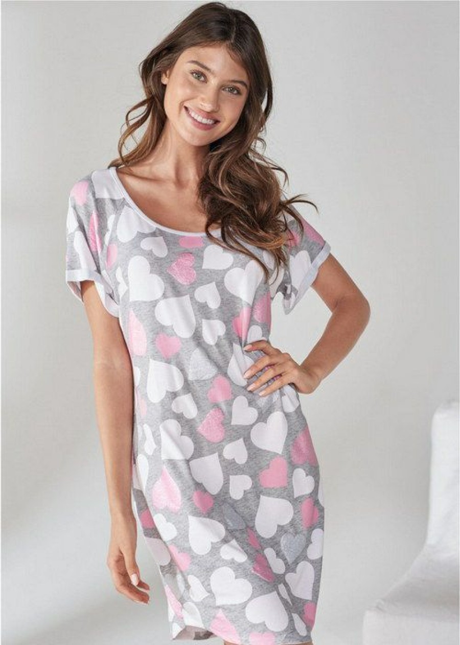 * | Wholesale Venus Printed Sleep Shirt Grey & Silver | Womens Lingerie