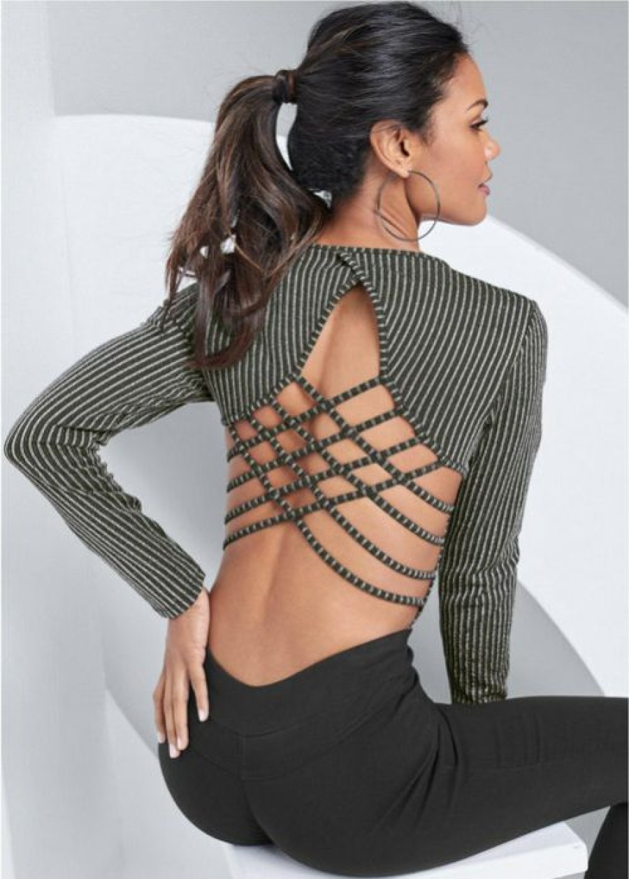 * | Store Venus Strappy Back Bodysuit Black & Silver | Womens Tops